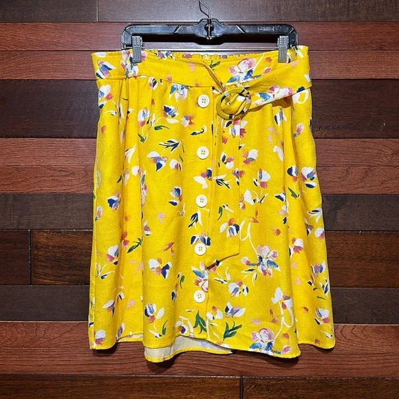 Floral Yellow A-Line Skirt Womans XL - Picture 1 of 11